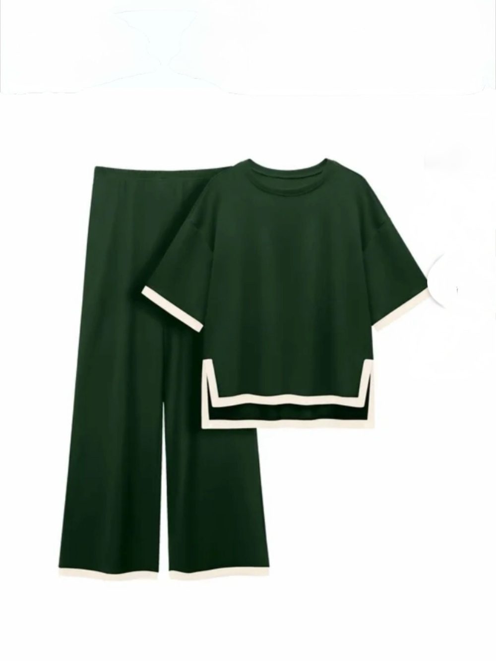 Dark Green Two-Piece Set with Cream Trim